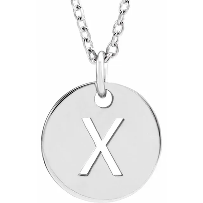 Initial disc necklace letter X in sterling silver