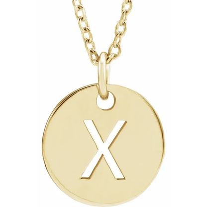 Initial disc necklace letter X in yellow gold-plated sterling silver