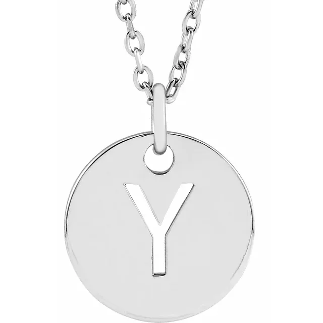 Initial disc necklace letter Y in sterling silver