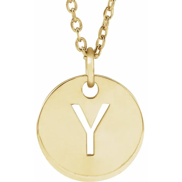 Initial disc necklace letter Y in yellow gold-plated sterling silver