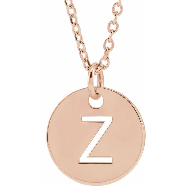 Initial disc necklace letter Z in rose gold-plated sterling silver
