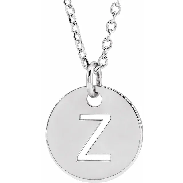 Initial disc necklace letter Z in sterling silver