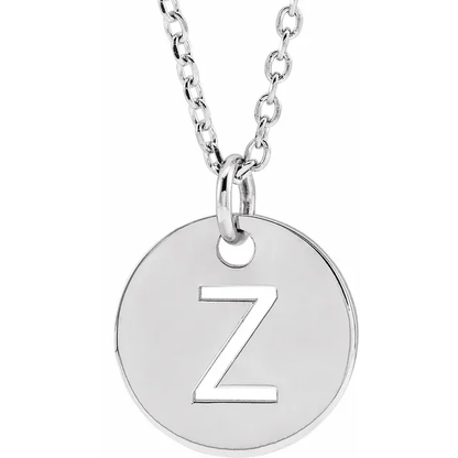 Initial disc necklace letter Z in sterling silver