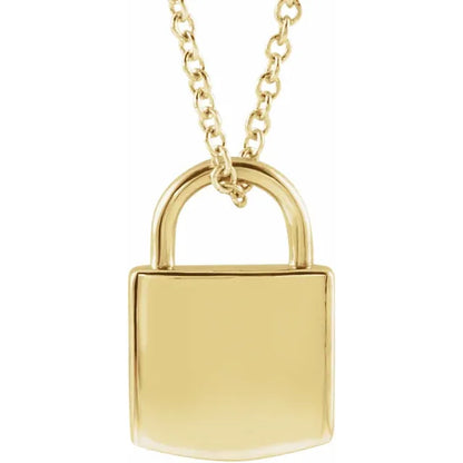 18K yellow gold-plated sterling silver lock pendant necklace front view