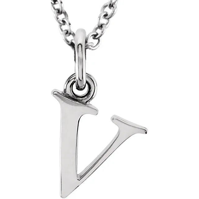 lowercase v silver necklace