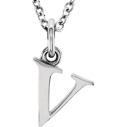 lowercase v silver necklace