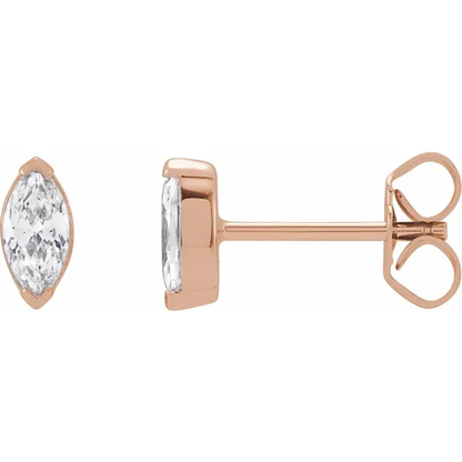 1/2 CTW marquise lab-grown diamond stud earrings in 14K rose gold, profile view