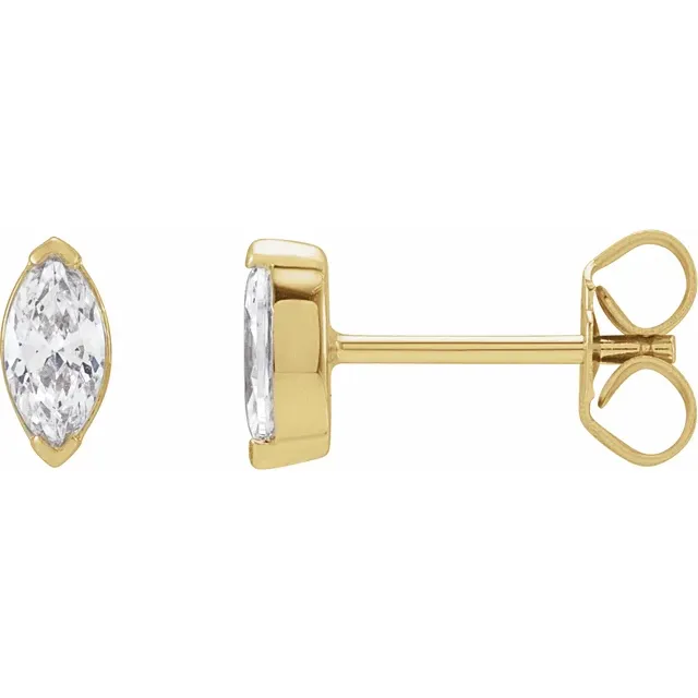 1/2 CTW marquise lab-grown diamond stud earrings in 14K yellow gold, profile view