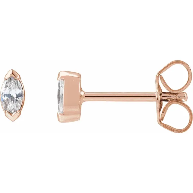 1/3 CTW marquise lab-grown diamond stud earrings in 14K rose gold, profile view