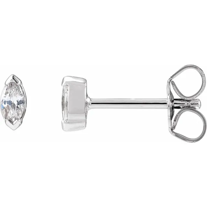 1/3 CTW marquise lab-grown diamond stud earrings in 14K white gold, profile view