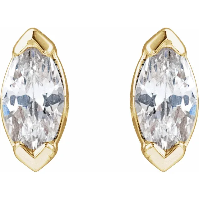 1/3 CTW marquise lab-grown diamond stud earrings in 14K yellow gold, front view