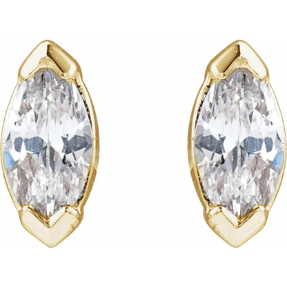 1/3 CTW marquise lab-grown diamond stud earrings in 14K yellow gold, front view