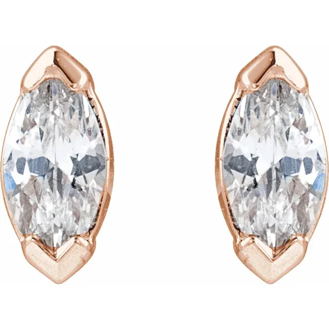 1/6 CTW marquise lab-grown diamond stud earrings in 14K rose gold, front view