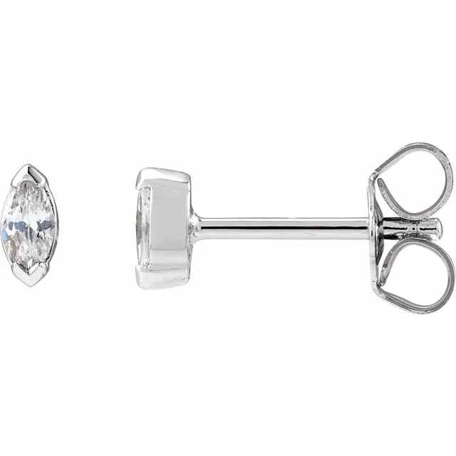 1/6 CTW marquise lab-grown diamond stud earrings in 14K white gold, profile view