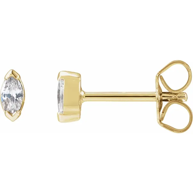 1/6 CTW marquise lab-grown diamond stud earrings in 14K yellow gold, profile view