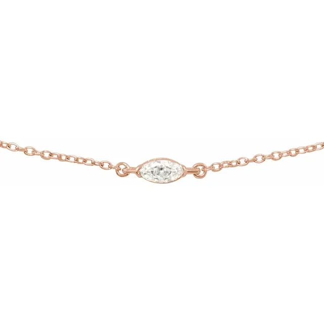 1/4 CT marquise lab-grown diamond necklace in 14K rose gold, close-up