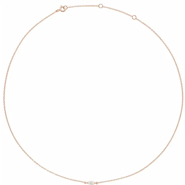 1/4 CT marquise lab-grown diamond necklace in 14K rose gold, full view