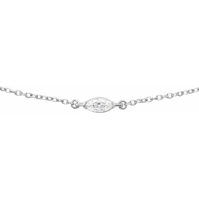 1/4 CT marquise lab-grown diamond necklace in 14K white gold, close-up