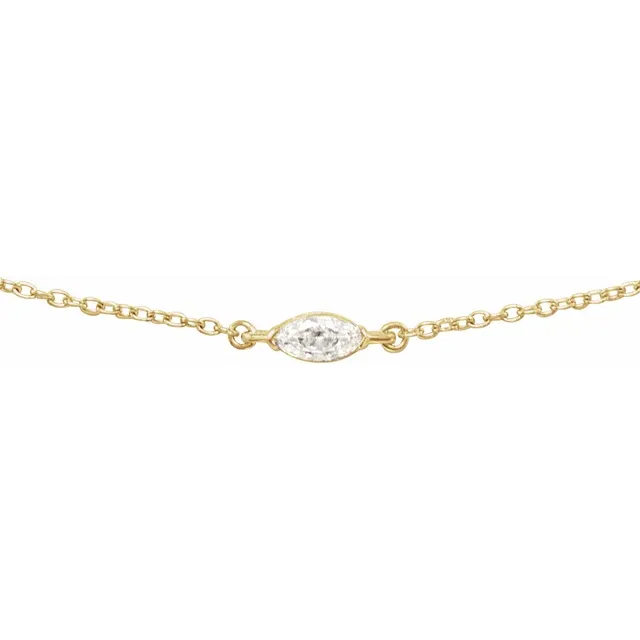 1/4 CT marquise lab-grown diamond necklace in 14K yellow gold, close-up
