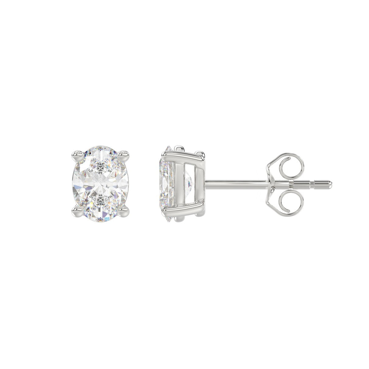 1.5 CTW Oval Lab-Grown Diamond Stud Earrings in white gold - angled side view
