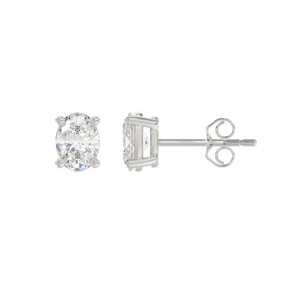 1.5 CTW Oval Lab-Grown Diamond Stud Earrings in white gold - angled side view