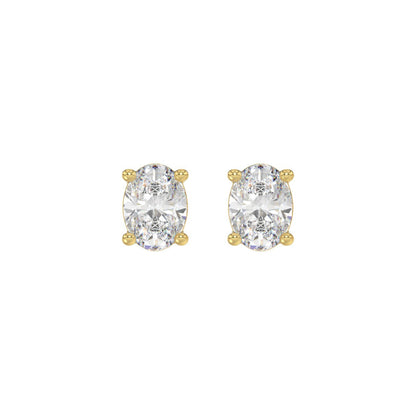 1.5 CTW Oval Lab-Grown Diamond Stud Earrings in yellow gold - angled side view