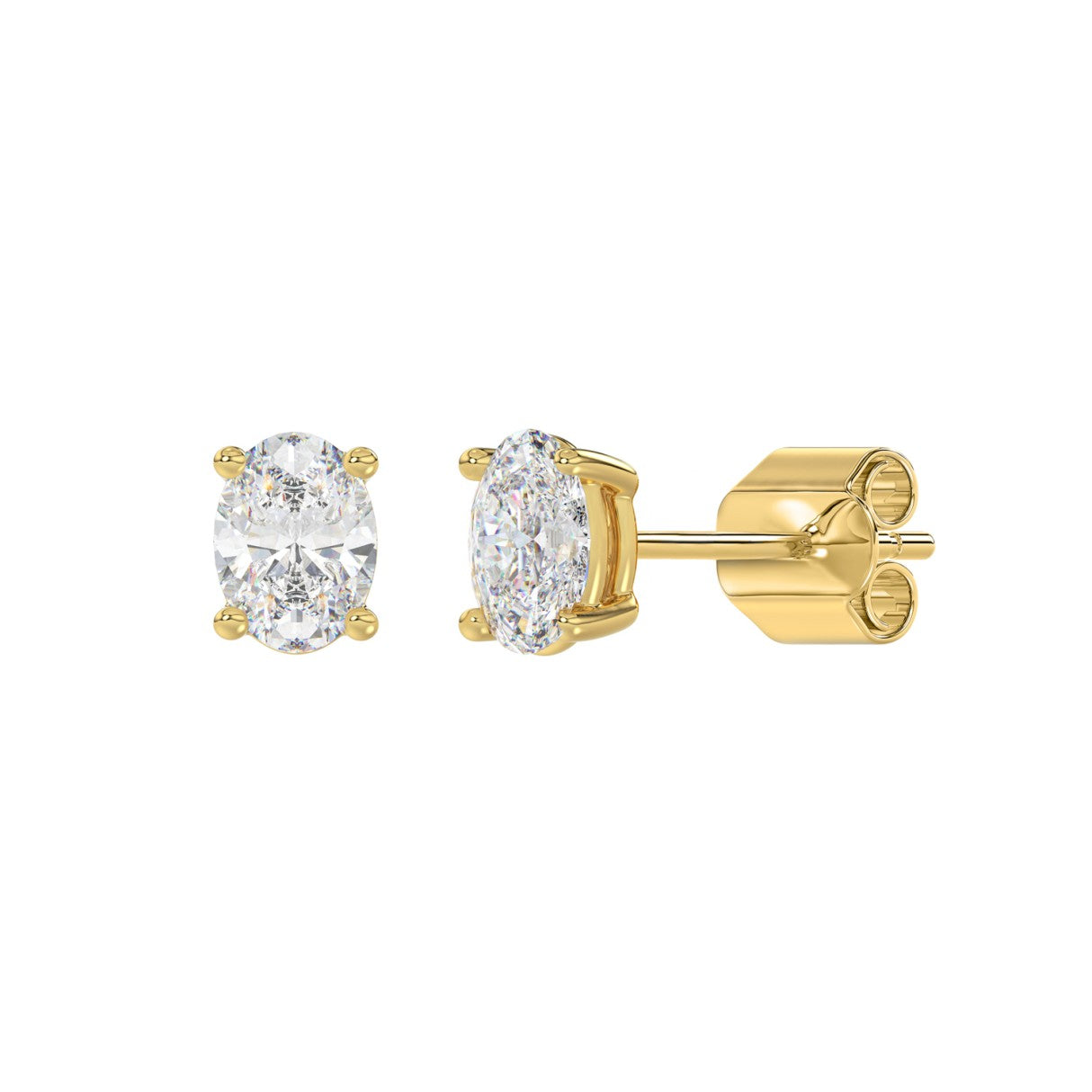 1.5 CTW Oval Lab-Grown Diamond Stud Earrings in yellow gold - front view
