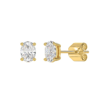 1.5 CTW Oval Lab-Grown Diamond Stud Earrings in yellow gold - front view