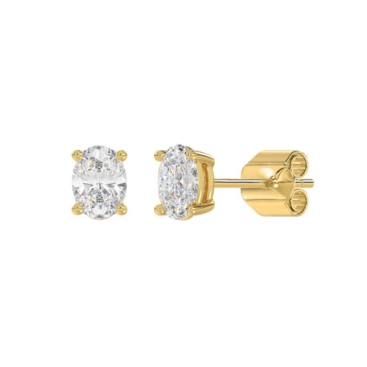 1.5 CTW Oval Lab-Grown Diamond Stud Earrings in yellow gold - front view