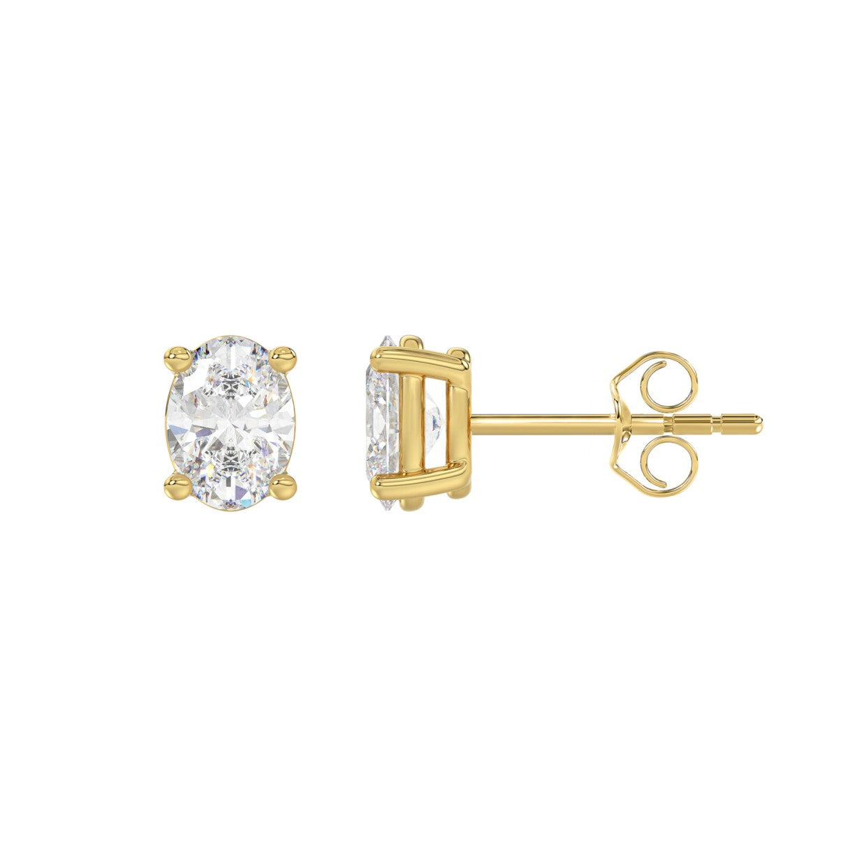 Oval diamond stud earrings in yellow gold - pair view