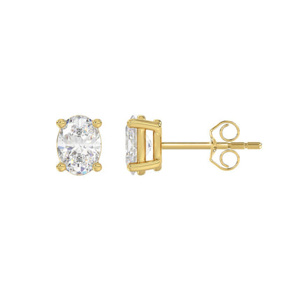 Oval diamond stud earrings in yellow gold - pair view