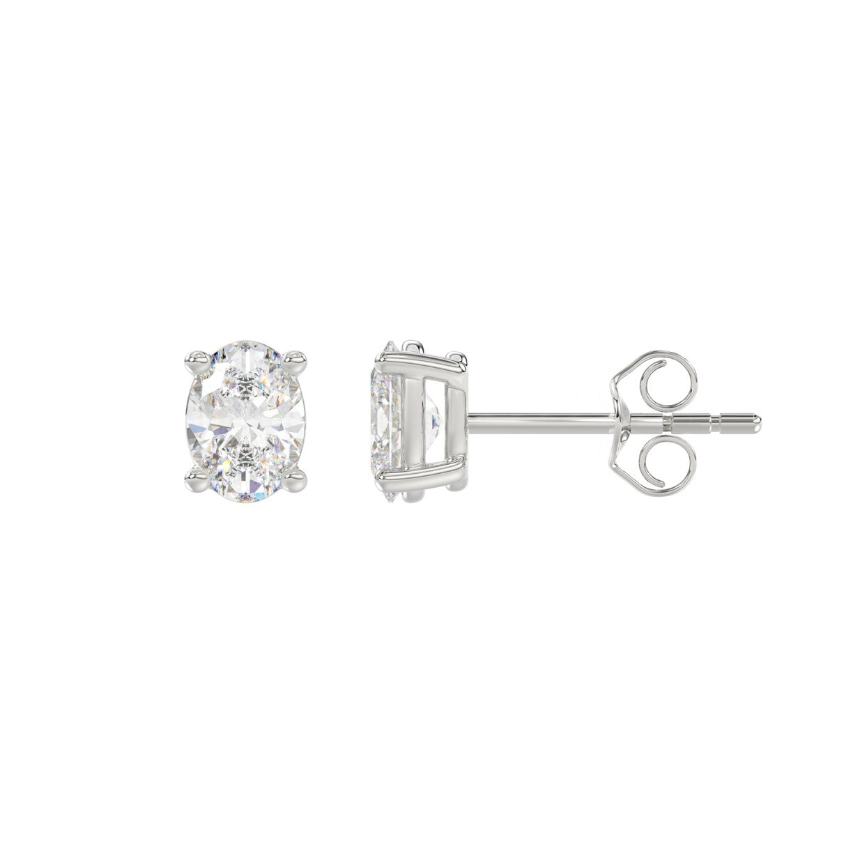 1 CTW oval diamond earrings white gold side profile view