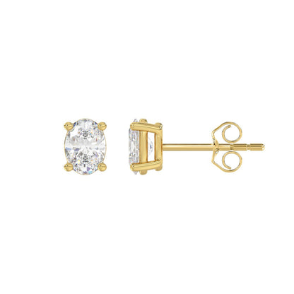 1 CTW oval diamond stud earrings yellow gold pair view