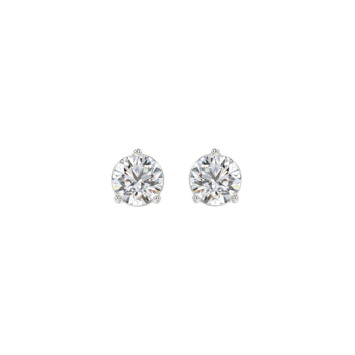1 CTW round lab-grown diamond stud earrings in white gold front pair view