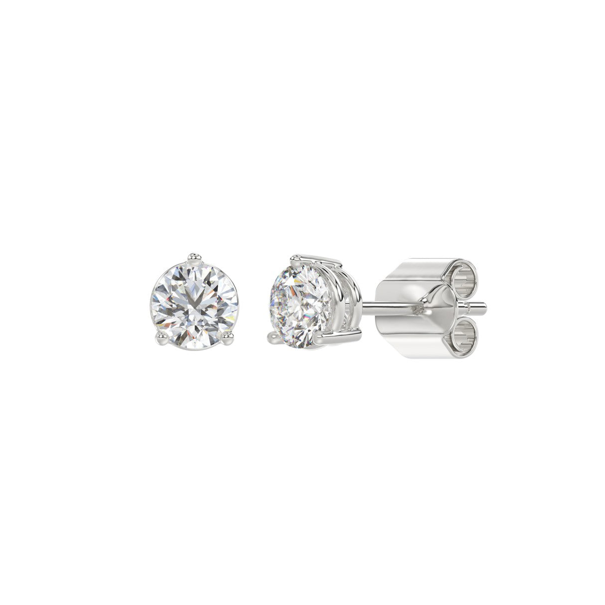 1 CTW round lab-grown diamond stud earrings in white gold full product view