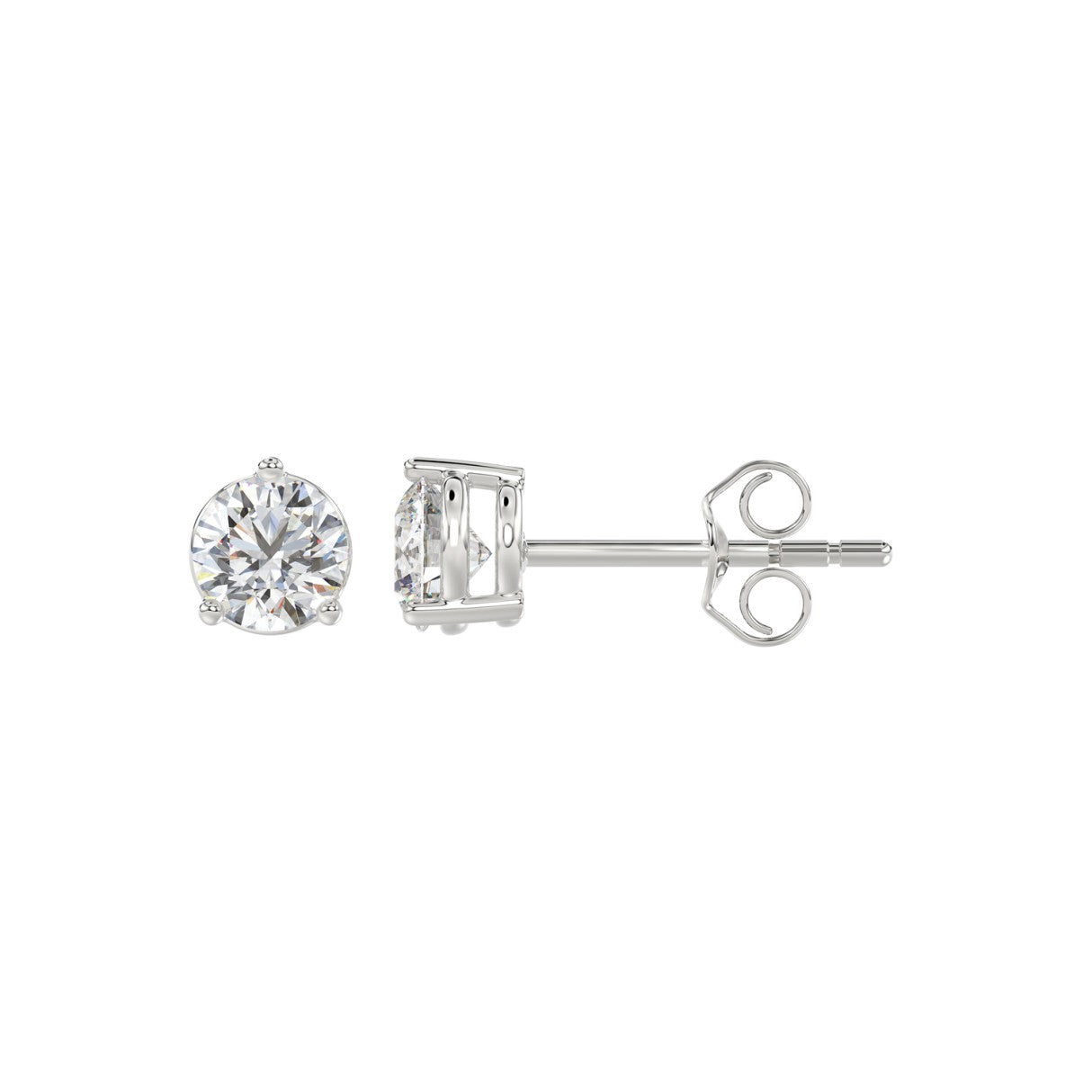 1 CTW round lab-grown diamond stud earrings in white gold side setting view