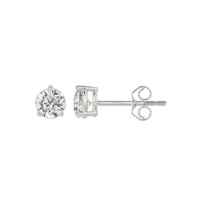 1 CTW round lab-grown diamond stud earrings in white gold side setting view