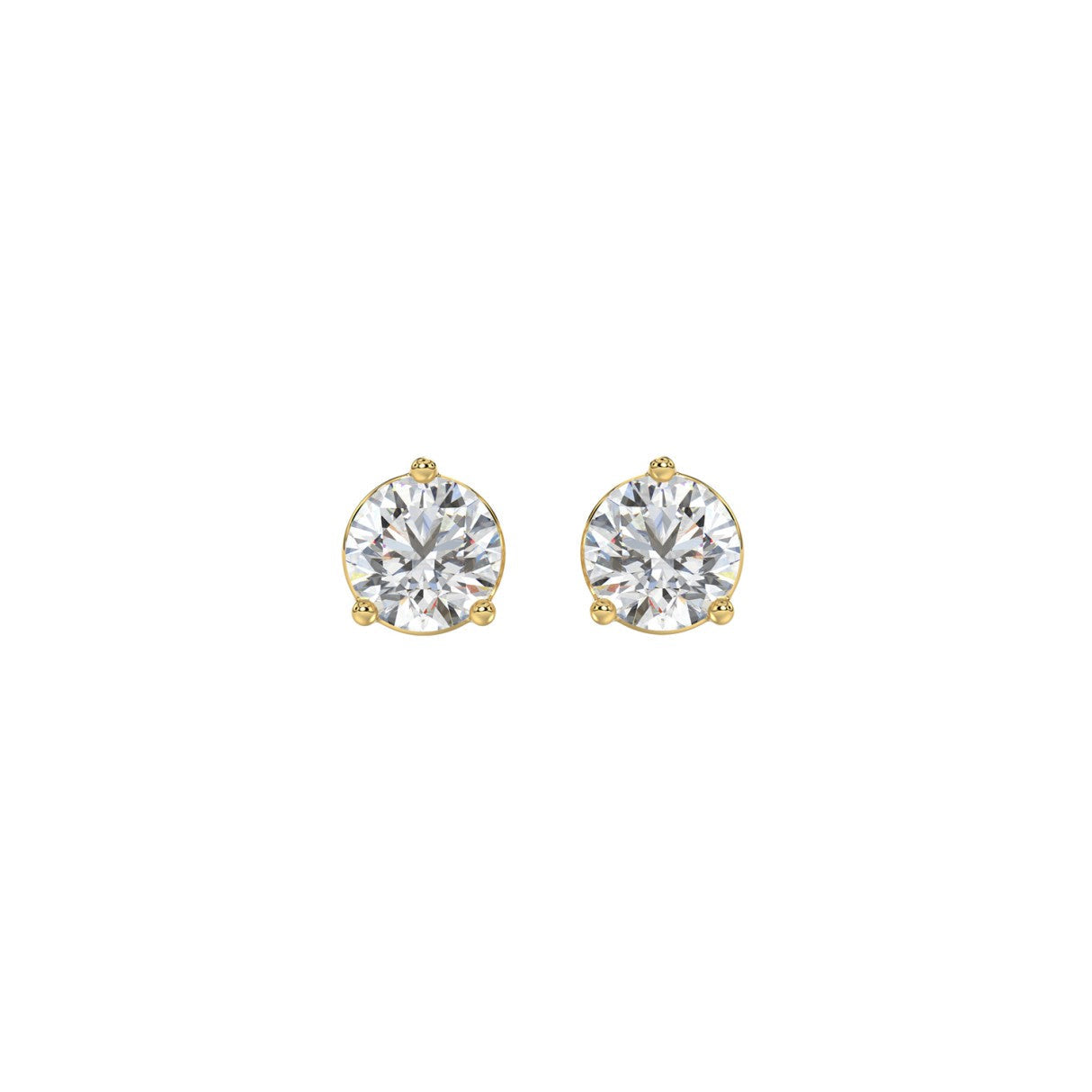 1 CTW round lab-grown diamond stud earrings in yellow gold front pair view