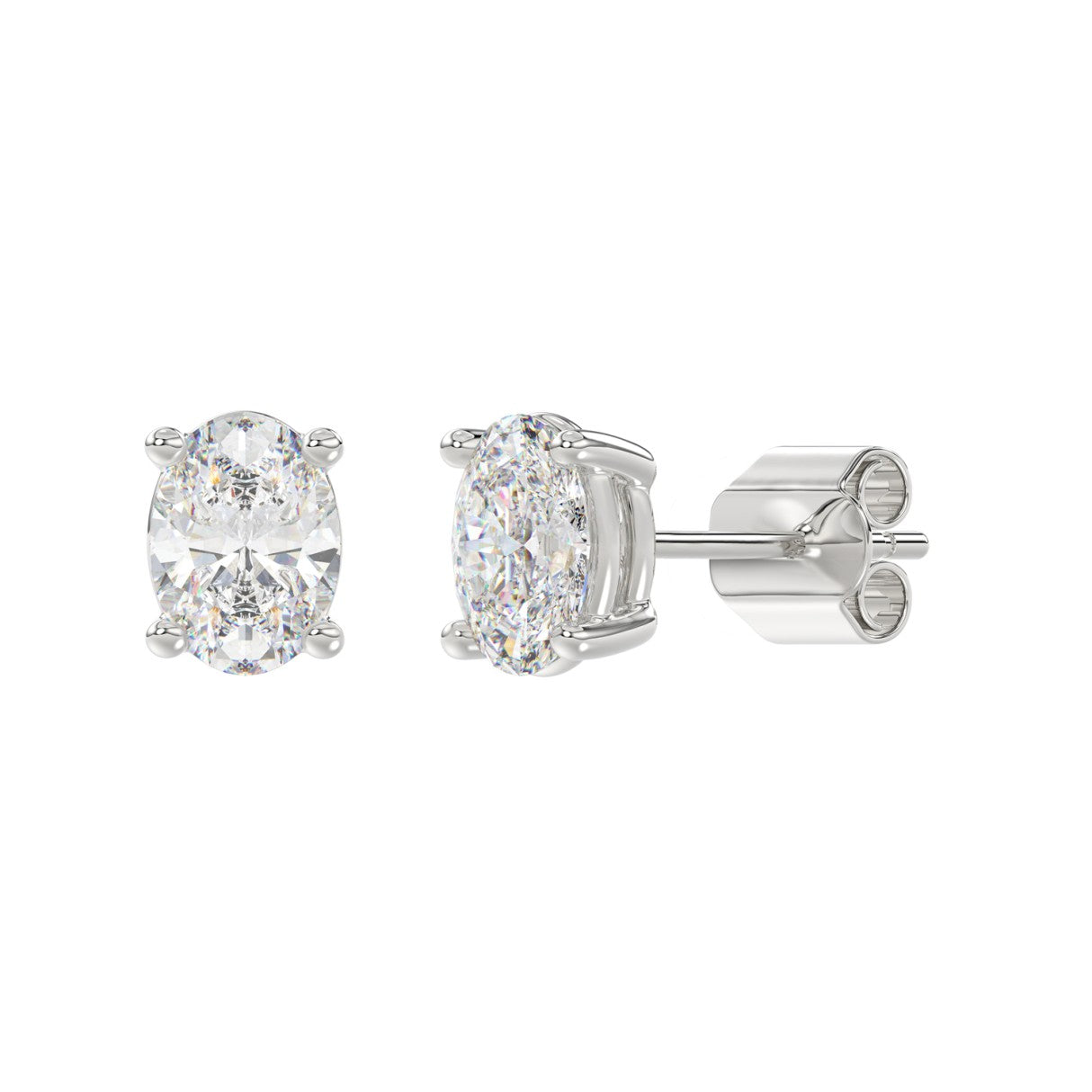 2.5 CTW Oval Lab-Grown Diamond Stud Earrings in white gold - front and angled view