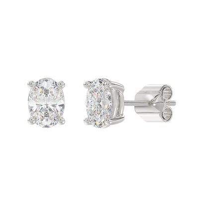 2.5 CTW Oval Lab-Grown Diamond Stud Earrings in white gold - front and angled view
