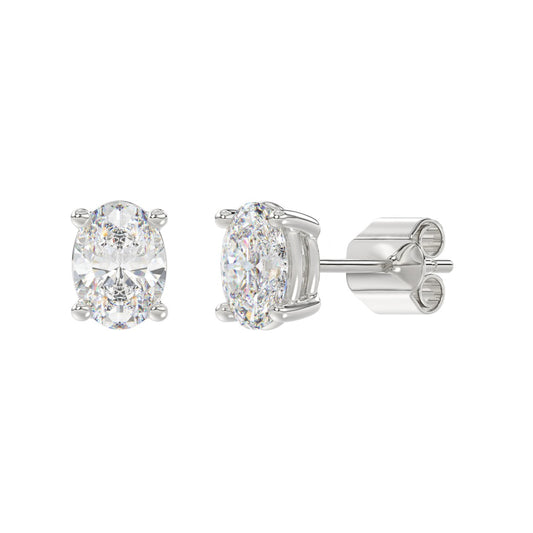 2.5 CTW Oval Lab-Grown Diamond Stud Earrings in white gold - front and angled view