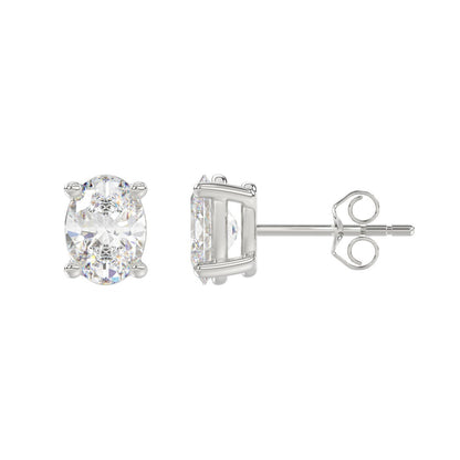 2.5 CTW Oval Lab-Grown Diamond Stud Earrings in white gold - front and side profile view