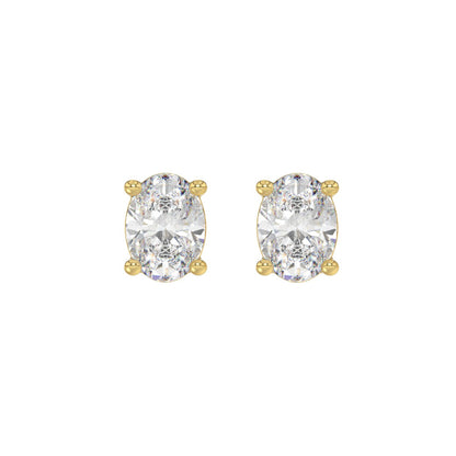 2.5 CTW Oval Lab-Grown Diamond Stud Earrings in yellow gold - pair front view