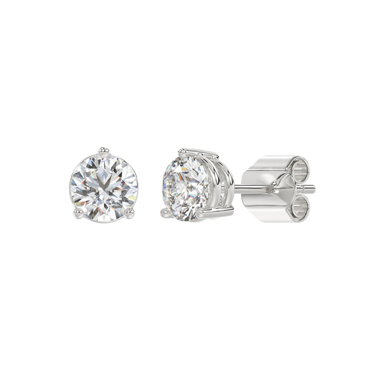 2.5 CTW round lab-grown diamond stud earrings in yellow gold full product view