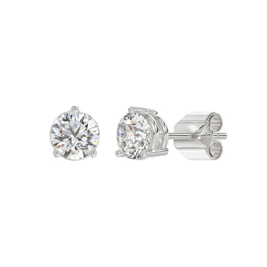 2.5 CTW round lab-grown diamond stud earrings in yellow gold full product view