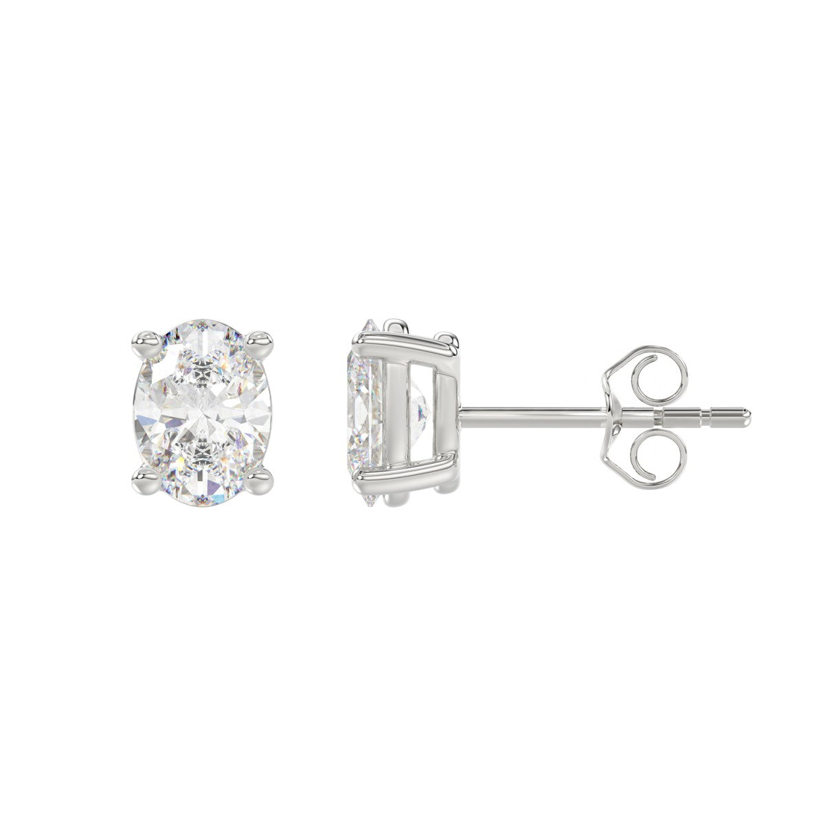 2 CTW Oval Lab-Grown Diamond Stud Earrings in white gold - angled side view