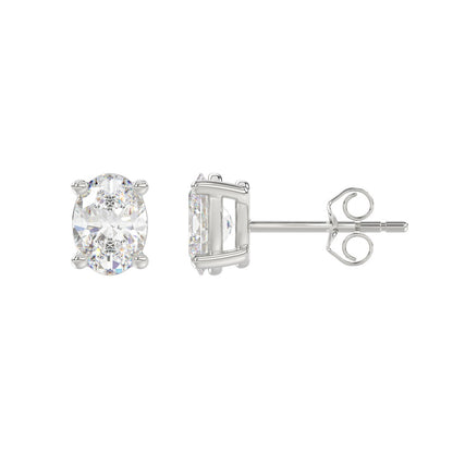 2 CTW Oval Lab-Grown Diamond Stud Earrings in white gold - angled side view