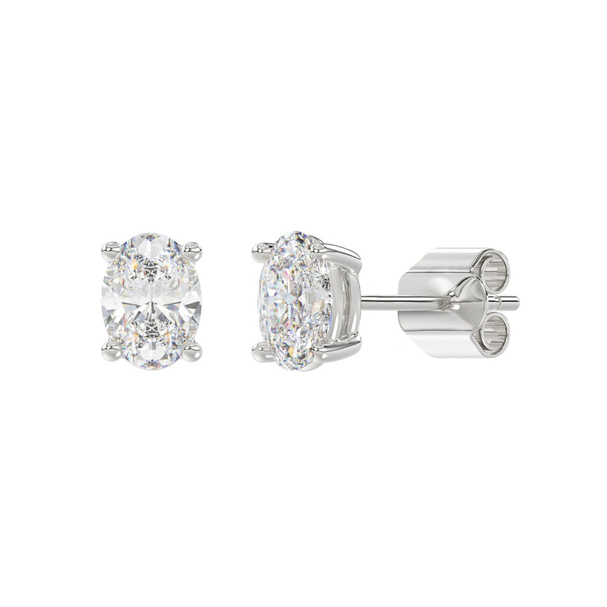 2 CTW Oval Lab-Grown Diamond Stud Earrings in white gold - front view