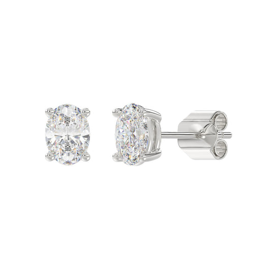 2 CTW Oval Lab-Grown Diamond Stud Earrings in white gold - front view