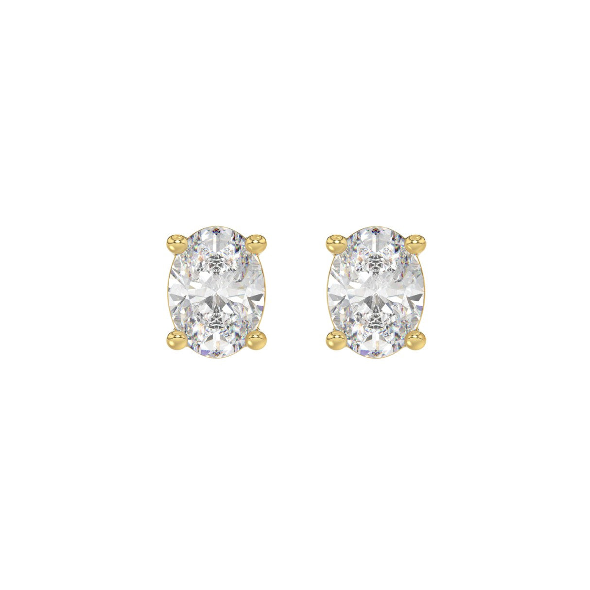 2 CTW Oval Lab-Grown Diamond Stud Earrings in yellow gold - pair front view